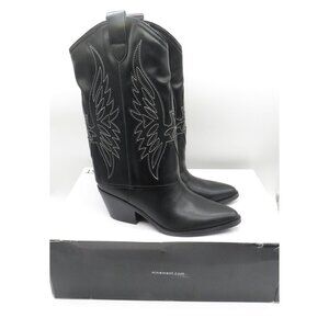 Nine West Women's Black Cowboy Boot Embroidered Wings Florals Size 6.5 NEW